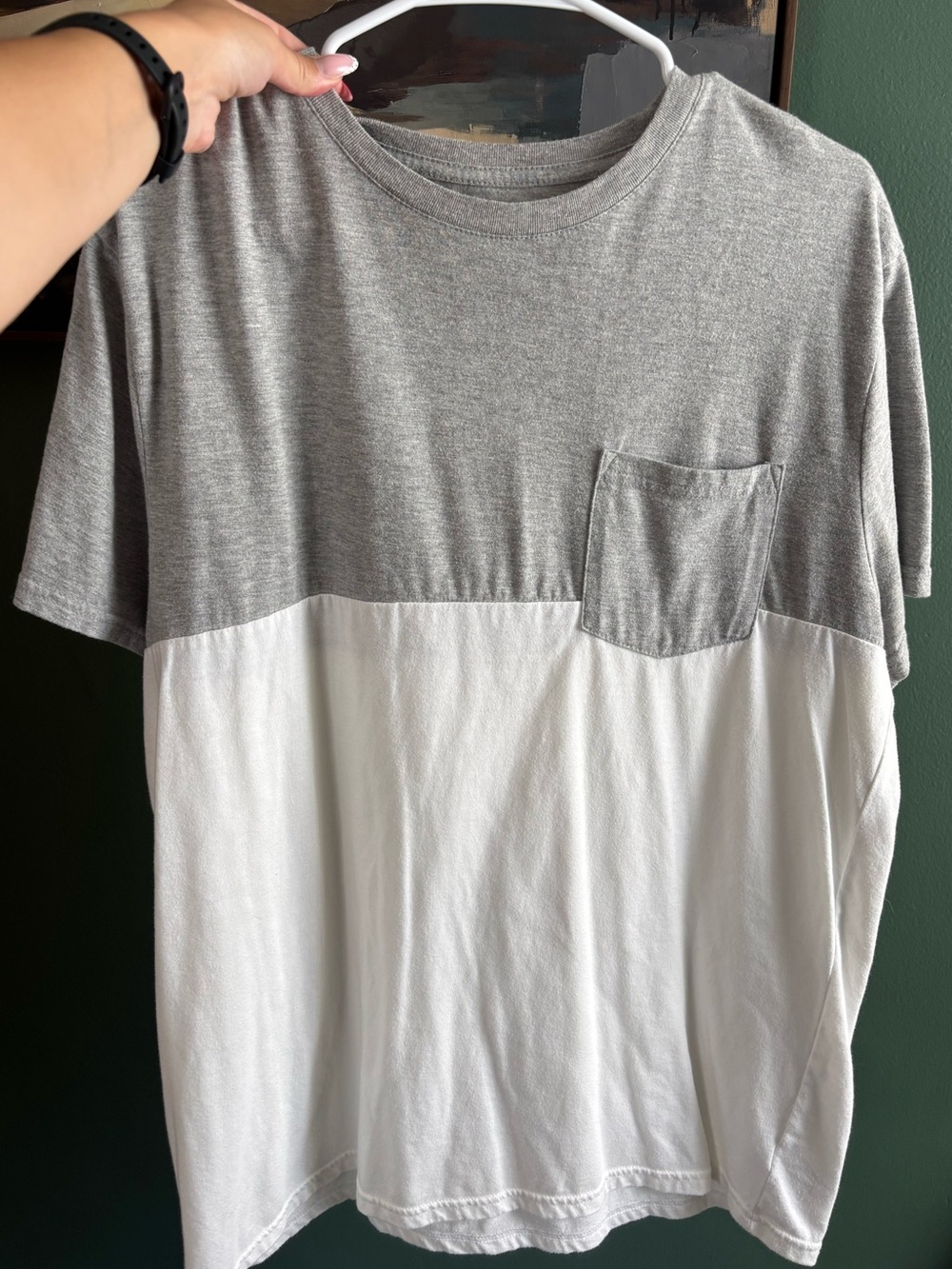 Goodfellow & Co Gray and White Two-Tone Pocket Crewneck Tee